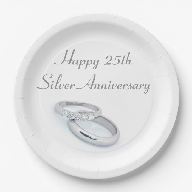 Happy 25th Silver Anniversary Paper Plate (Front)