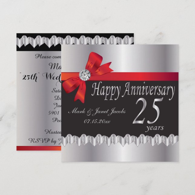Happy 25th Silver Wedding Anniversary Invitation (Front/Back)
