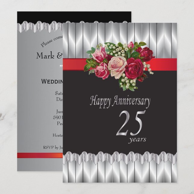 Happy 25th Silver Wedding Anniversary Invitation (Front/Back)