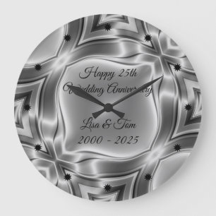 Happy 25th Silver Wedding Anniversary Large Clock