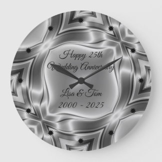 Happy 25th Silver Wedding Anniversary Large Clock