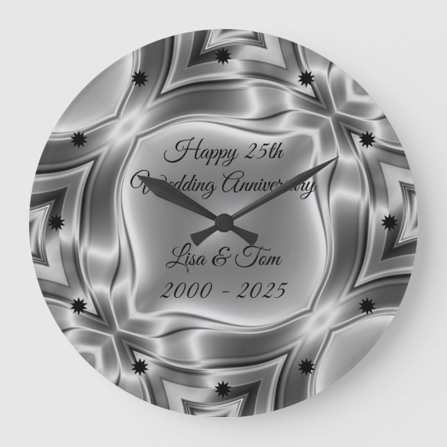 Happy 25th Silver Wedding Anniversary Large Clock (Front)