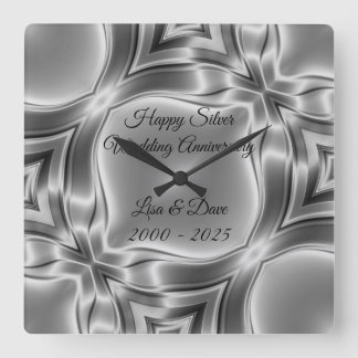 Happy 25th Silver Wedding Anniversary Square Wall Clock