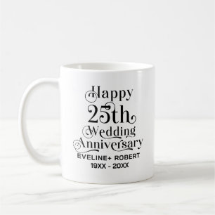 Happy 25th Wedding Anniversary Black Typography Coffee Mug