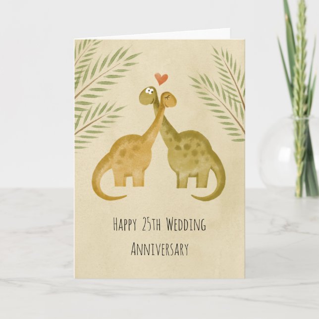 Happy 25th Wedding Anniversary Couple Dinosaurs Card (Front)