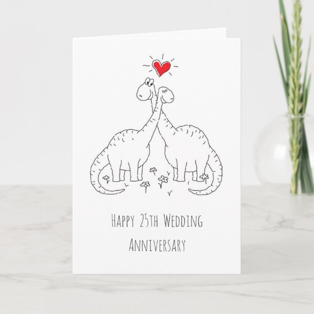 Happy 25th Wedding Anniversary Couple Dinosaurs Card (Front)