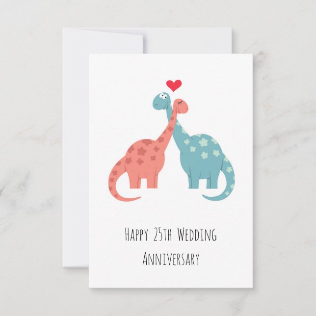 Happy 25th Wedding Anniversary Cute Dinosaurs (Front)