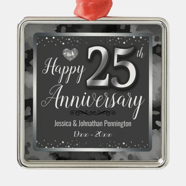 Happy 25th Wedding Anniversary Metal Tree Decoration (Front)