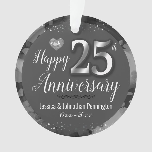 Happy 25th Wedding Anniversary Ornament (Front)