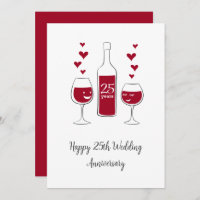 Happy 25th Wedding Anniversary Red Wine Heart Card
