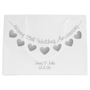 Happy 25th Wedding Anniversary Silver hearts Large Gift Bag