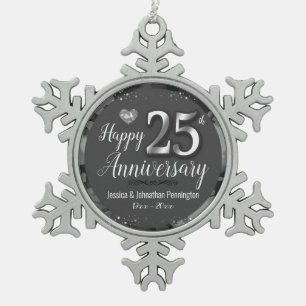 Happy 25th Wedding Anniversary Snowflake Pewter Christmas Ornament