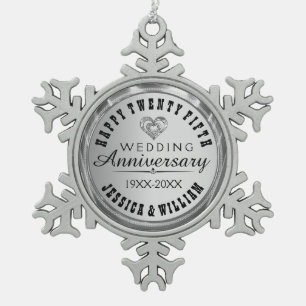 Happy 25Th Wedding Anniversary Snowflake Pewter Christmas Ornament