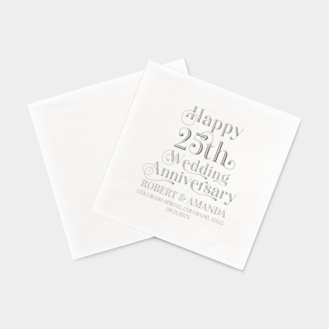 Happy 25th Wedding Anyversary Retro Typography Foil Napkins (Back)