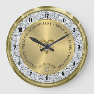 Happy 25th wedding universally diamonds and silver large clock