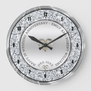 Happy 25th wedding universally diamonds and silver large clock