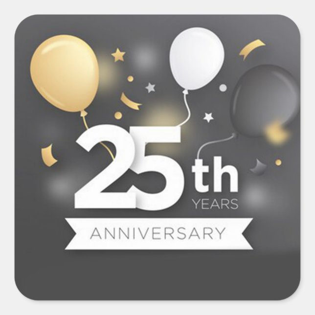 Happy 25th Year Anniversary with Balloons  Square Sticker (Front)