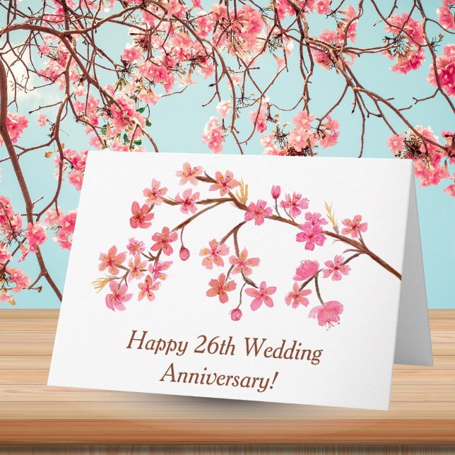 Happy 26th  Anniversary Watercolor Cherry Blossoms Card (Creator Uploaded)