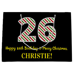 Happy 26th Birthday & Merry Christmas, Custom Name Large Gift Bag
