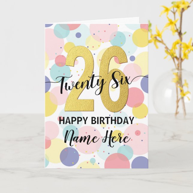Happy 26th Birthday Pastel Rainbow Gold Woman Card (Yellow Flower)