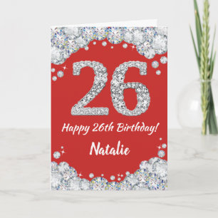 Happy 26th Birthday Red and Silver Glitter Card