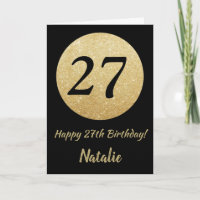 Happy 27th Birthday Black and Gold Glitter Card