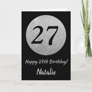Happy 27th Birthday Black and Silver Glitter Card