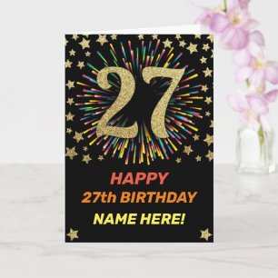 Happy 27th Birthday Black & Gold Rainbow Firework Card