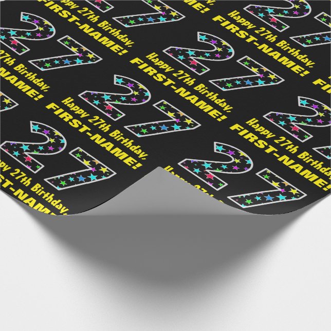 Happy 27th Birthday, Fun Colourful Stars Pattern 2 Wrapping Paper (Corner)