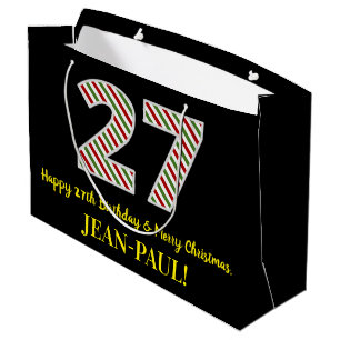Happy 27th Birthday & Merry Christmas, Custom Name Large Gift Bag
