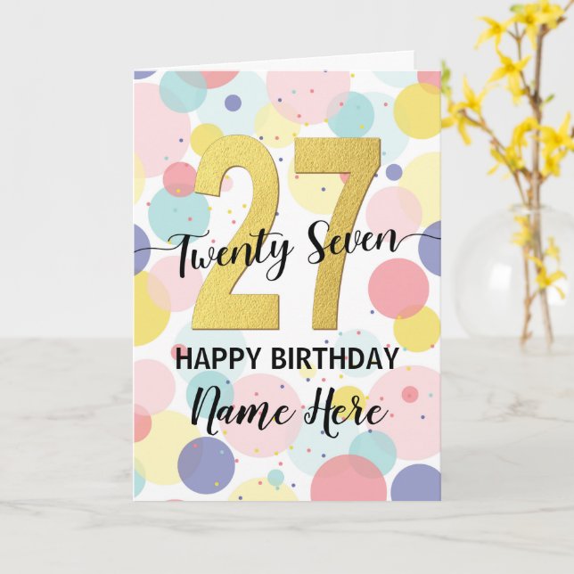 Happy 27th Birthday Pastel Rainbow Gold Woman Card (Yellow Flower)