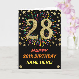 Happy 28th Birthday Black & Gold Rainbow Firework Card