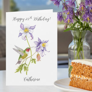 Happy 28th Birthday Columbine with Hummingbird Card