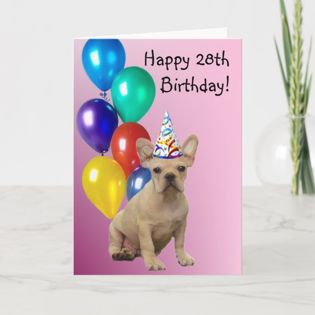 Happy 28th Birthday French Bulldog Greeting Card (Front)