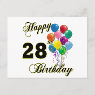 Happy 28th Birthday Gifts with Balloons Postcard