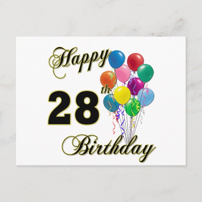 Happy 28th Birthday Gifts with Balloons Postcard (Front)