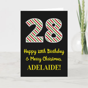 Happy 28th Birthday & Merry Christmas, Custom Name Card
