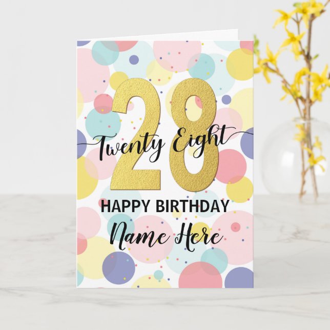 Happy 28th Birthday Pastel Rainbow Gold Woman Card (Yellow Flower)