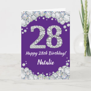 Happy 28th Birthday Purple and Silver Glitter Card