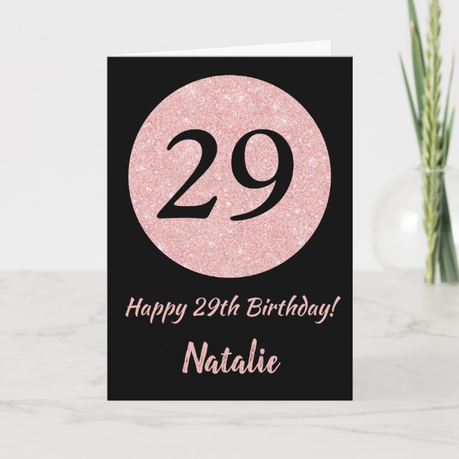 Happy 29th Birthday Black and Rose Pink Gold Card (Front)