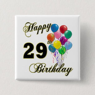 Happy 29th Birthday Gifts with Balloons 15 Cm Square Badge