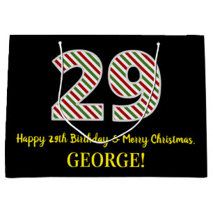 Happy 29th Birthday & Merry Christmas, Custom Name Large Gift Bag