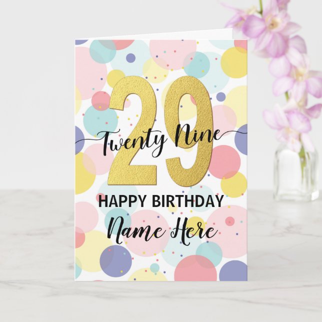 Happy 29th Birthday Pastel Rainbow Gold Woman Card (Orchid)
