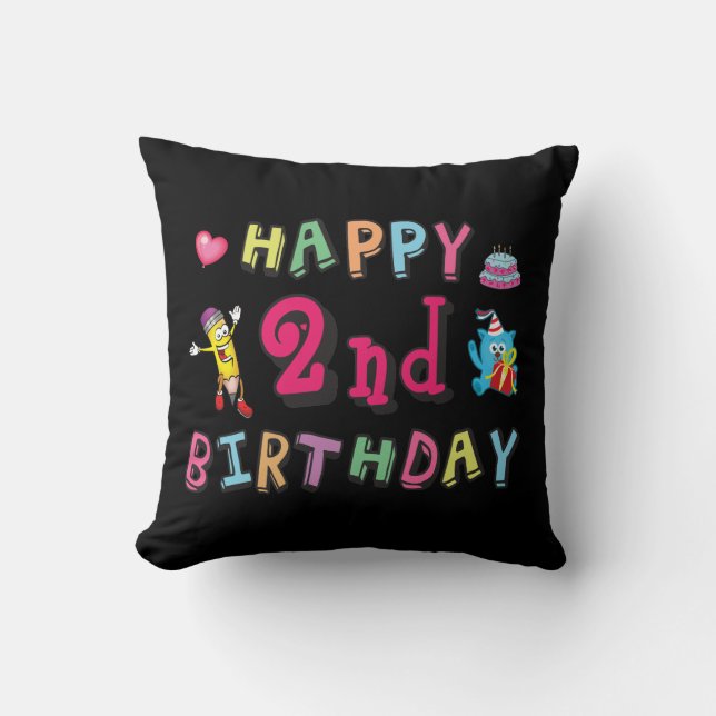 Happy 2nd Birthday. 2 year b-day. Cushion (Front)