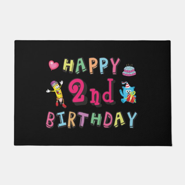 Happy 2nd Birthday. 2 year b-day. Doormat (Front)