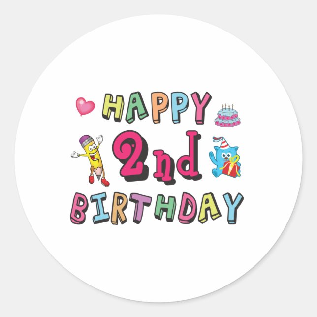 Happy 2nd Birthday 2 year b-day surprise Classic Round Sticker (Front)