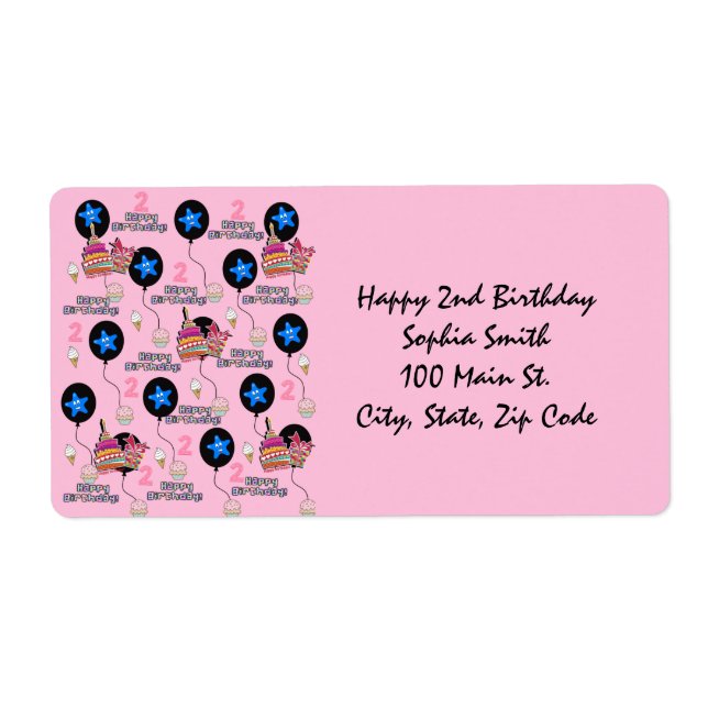 Happy 2nd Birthday Address Labels, Pink (Front)