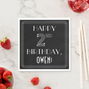 HAPPY 2ND BIRTHDAY; Art Deco Style; Custom Name Napkin