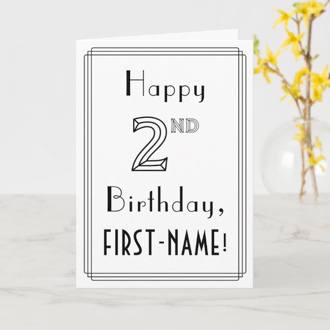 Happy 2nd Birthday, Art Deco Style w/ Custom Name Card (Yellow Flower)