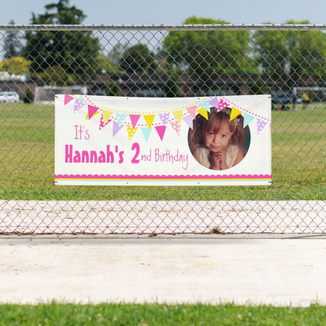 Happy 2nd birthday buntings circle photo banner (Insitu)